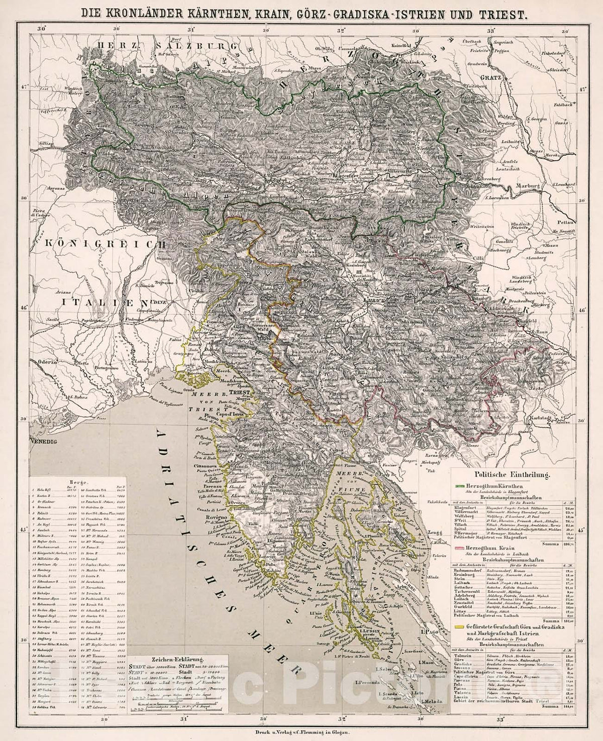 Historic Map : Die Kronlander Karnthen, Krain, G?rz, Gradisca, Istrien und Triest, 1875, Vintage Wall Decor
