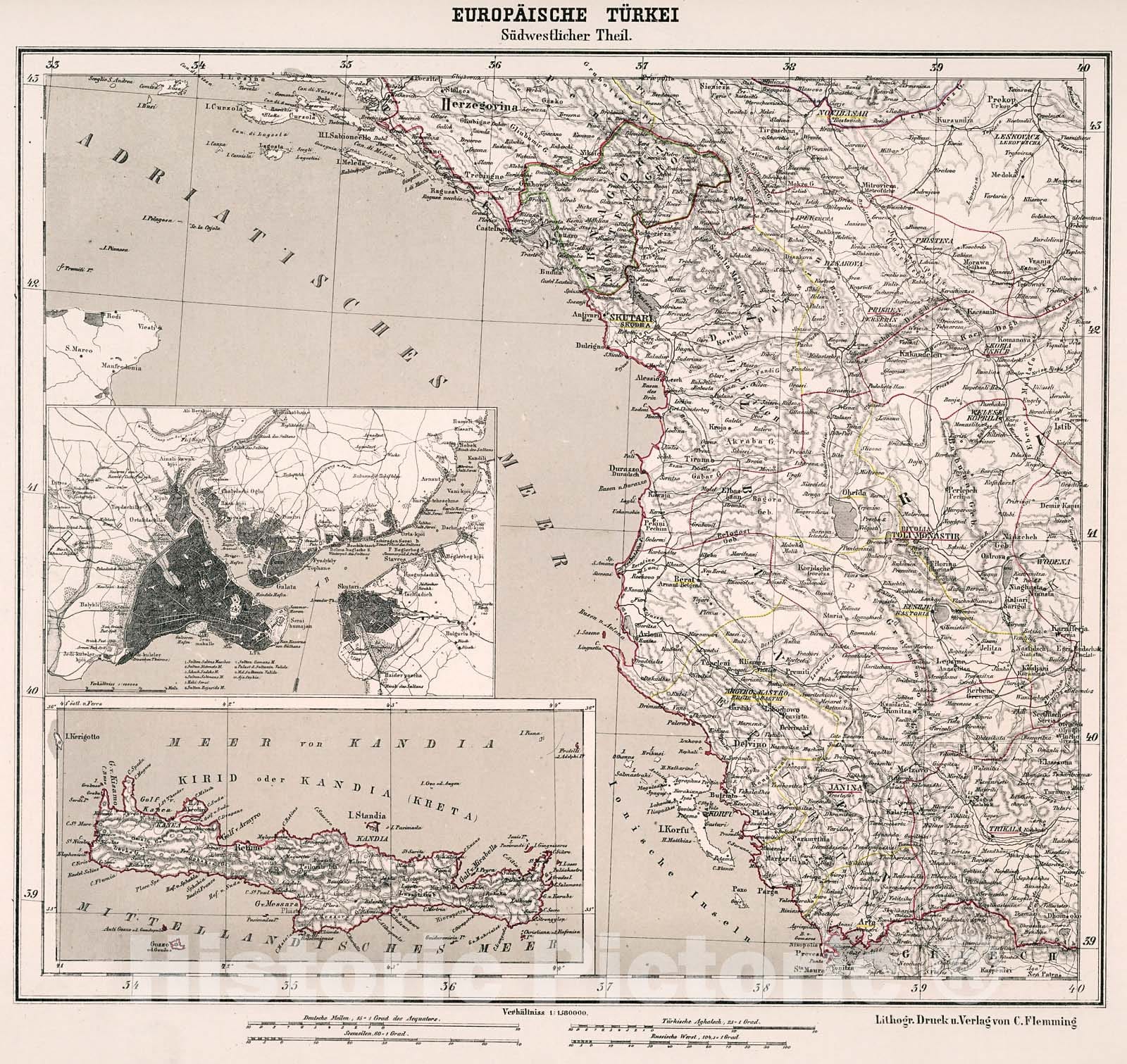 Historic Map : General-Karte der Europaischen Turkei : Sudwestlicher Theil, 1875, Vintage Wall Decor