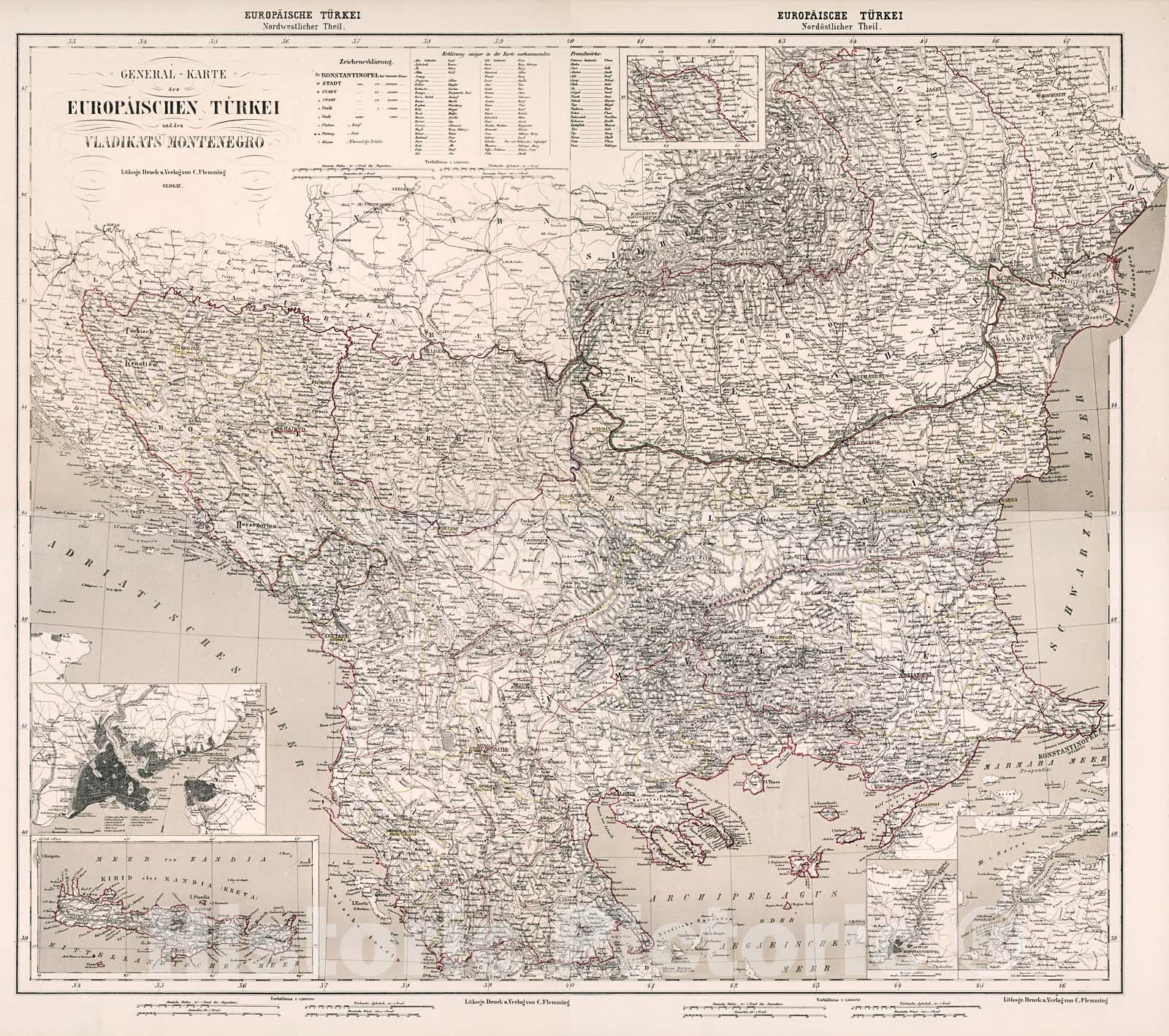 Historic Map : General-Karte der Europaischen Turkei, 1875, Vintage Wall Decor
