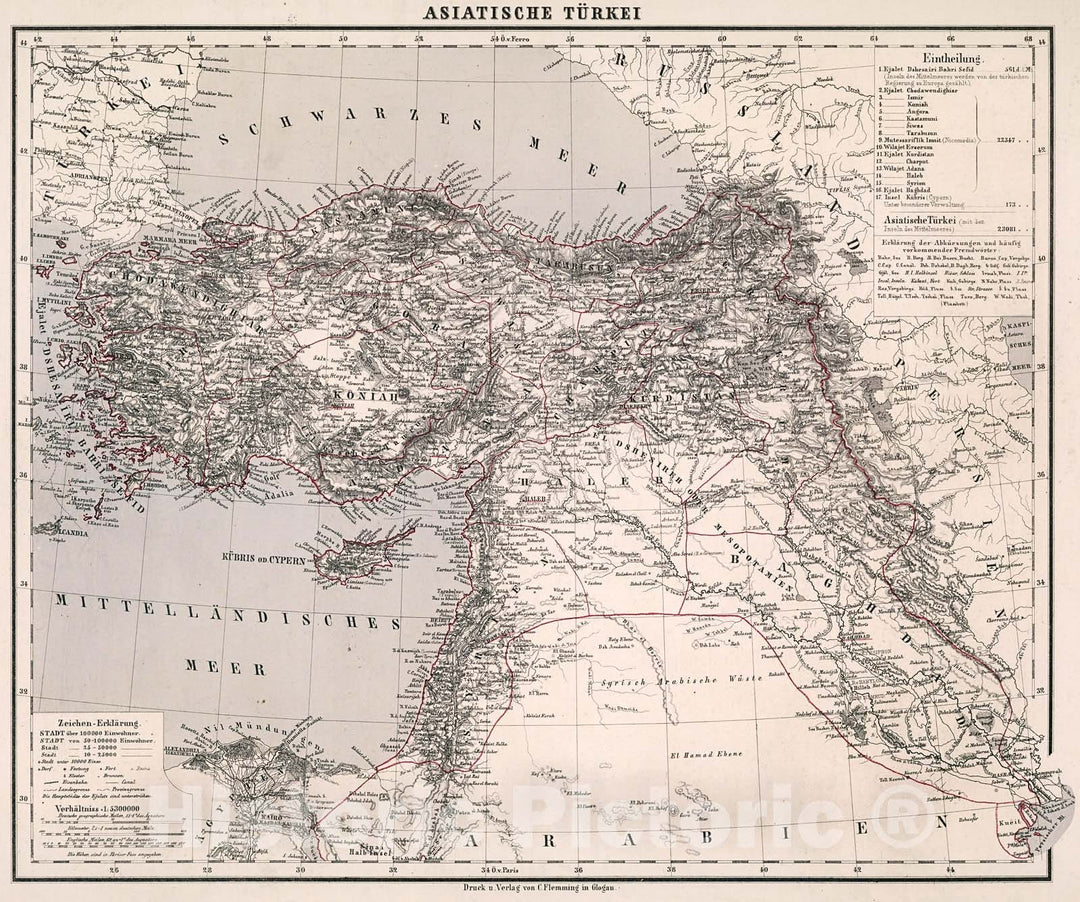 Historic Map : Asiatisches Turkei, 1875, Vintage Wall Decor