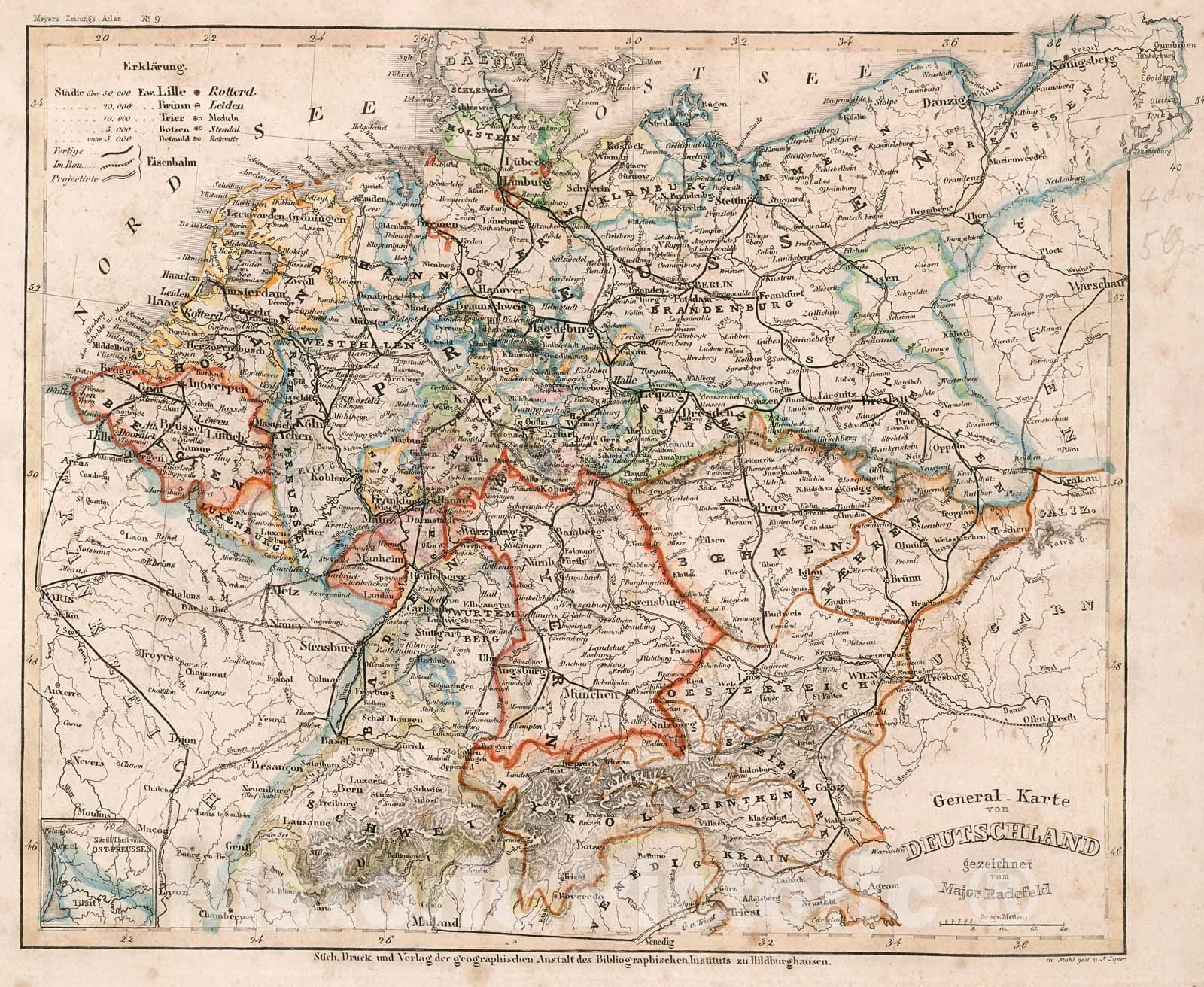 Historic Map : General karte von Deutschland, 1852, Vintage Wall Decor