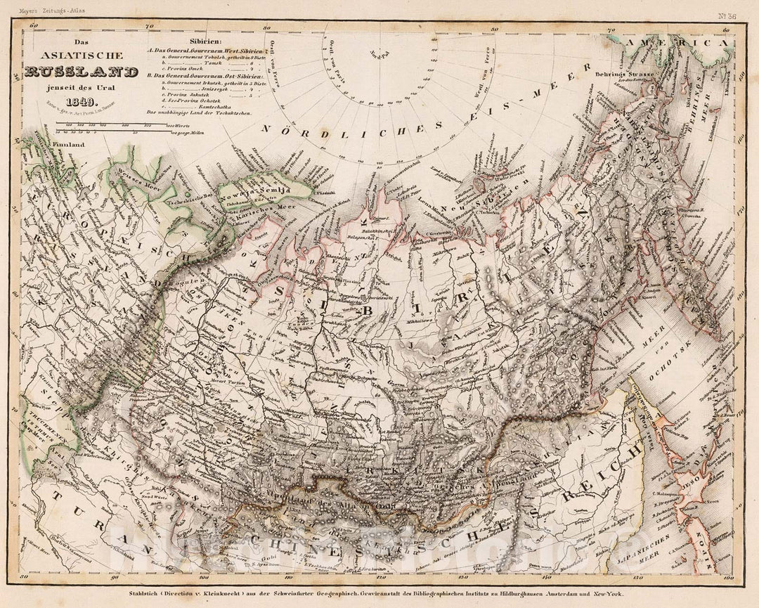 Historic Map : Das Asiatische Russland jenseits des Ural ,1849, 1852, Vintage Wall Decor