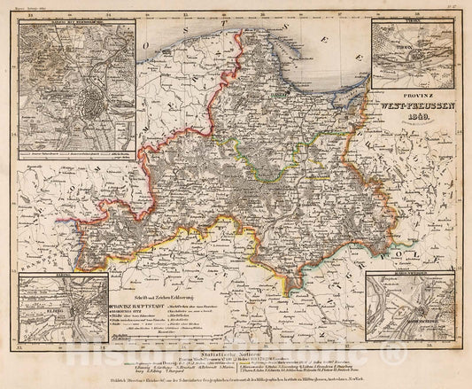 Historic Map : Provinz West-Preussen 1849, 1852, Vintage Wall Decor