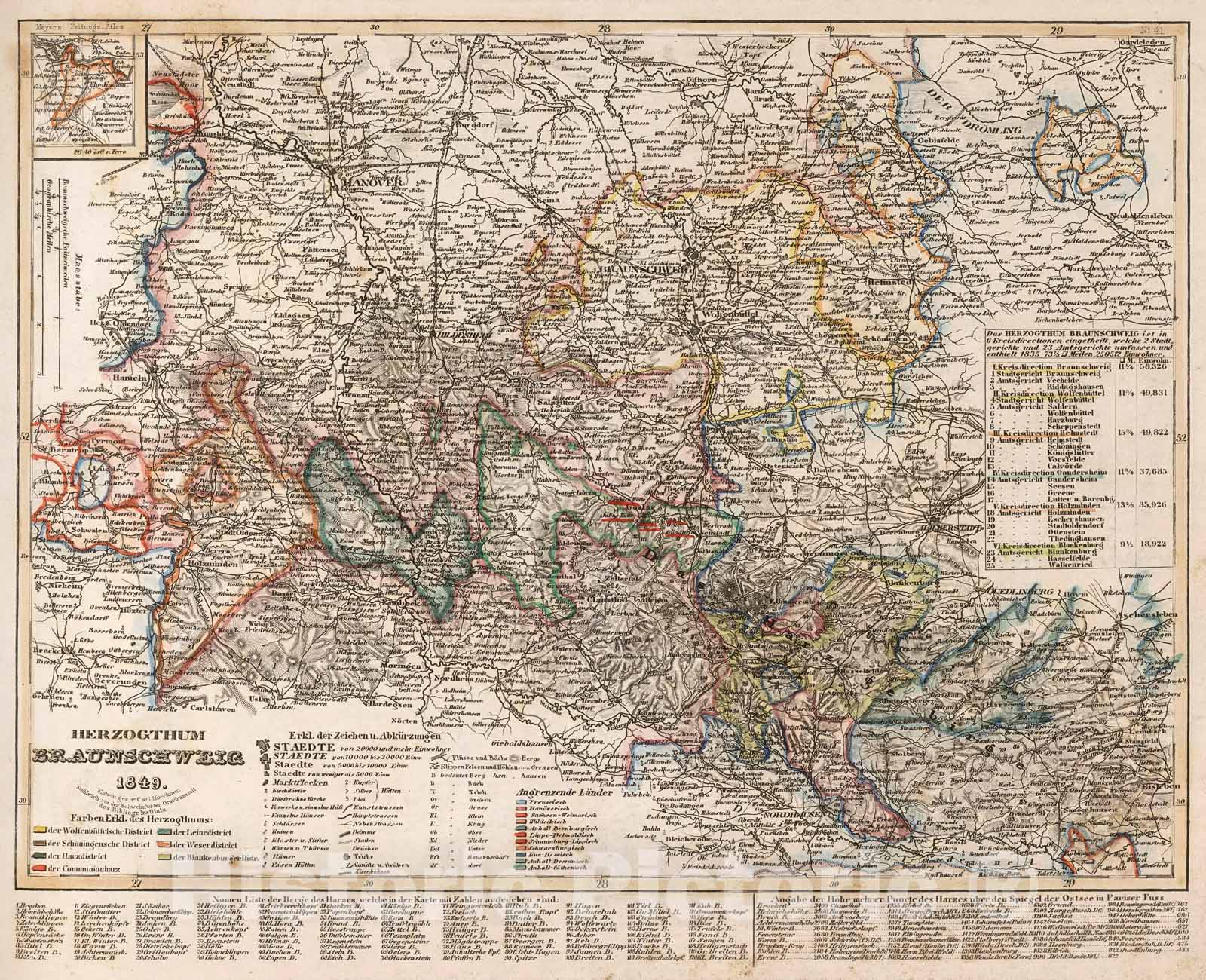 Historic Map : Herzogthum Braunschweig 1849, 1852, Vintage Wall Decor
