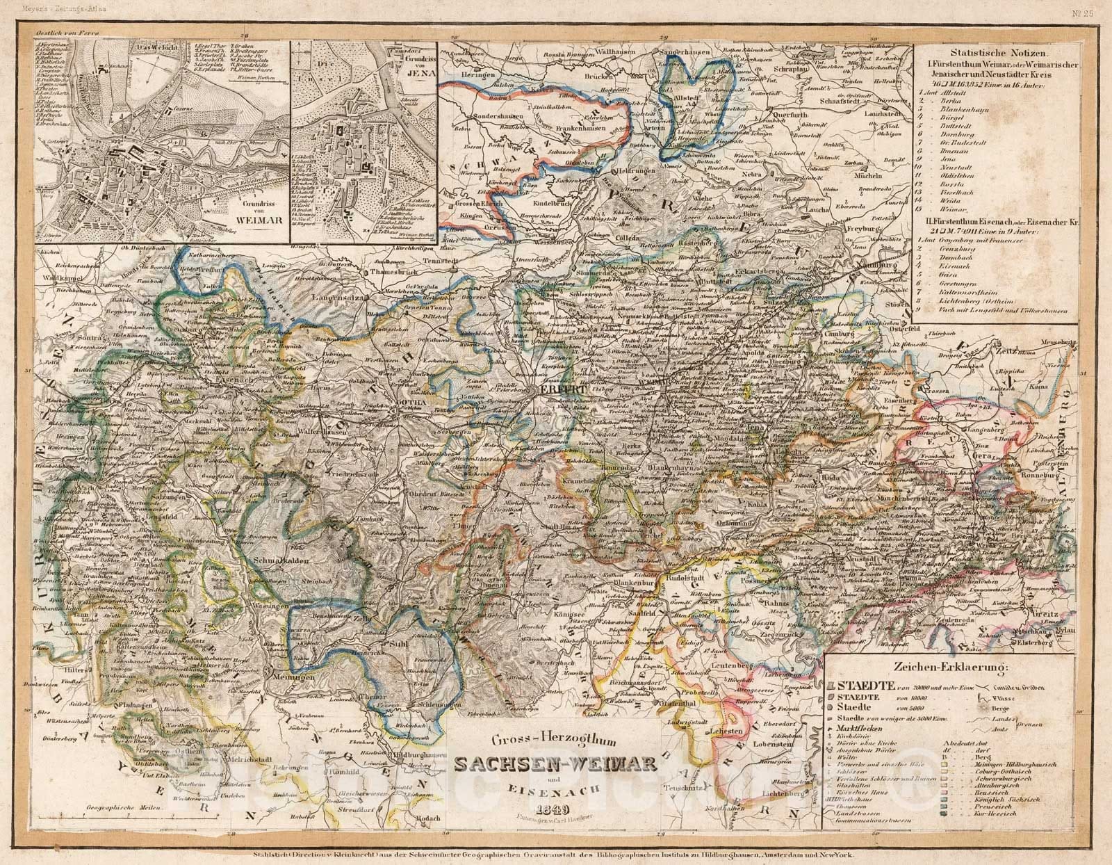 Historic Map : Gross-Herzogthum Sachsen-Weimar und Eisenach 1849, 1852, Vintage Wall Decor