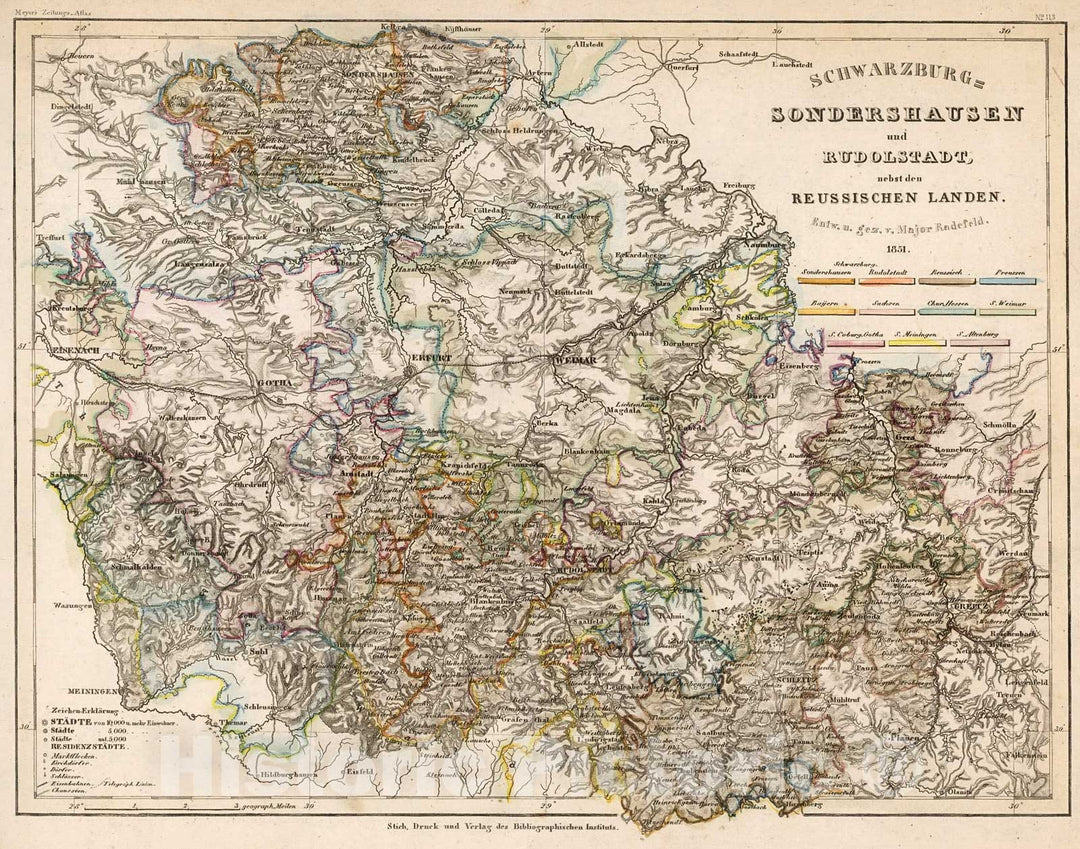 Historic Map : Schwarzburg-Sondershausen und Rudolstadt nebst den Reussischen Landen 1851, 1852, Vintage Wall Decor