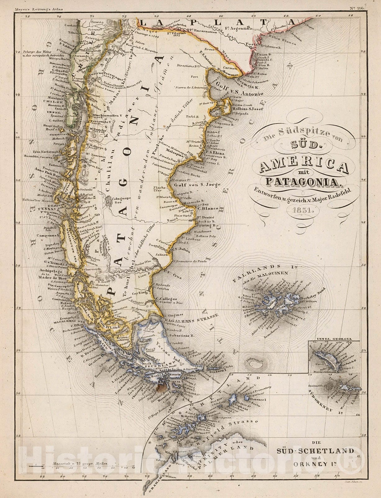 Historic Map : Die Sudspitze von Sud America mit Patagonia 1850, 1852, Vintage Wall Decor