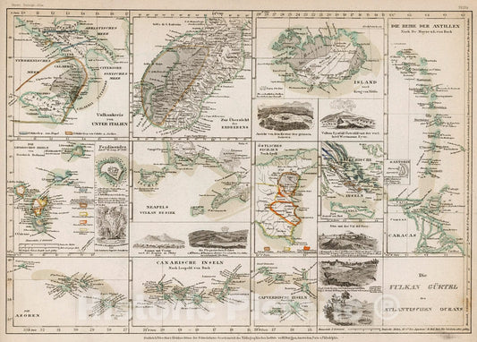 Historic Map : Die vulkan Gurtel des Atlantischen Oceans, 1852, Vintage Wall Decor