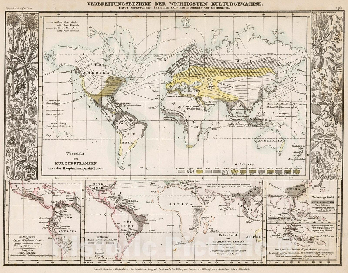 Historic Map : Verbreitungsbezirke der wichtigsten Kulturgewachse, 1852, Vintage Wall Decor