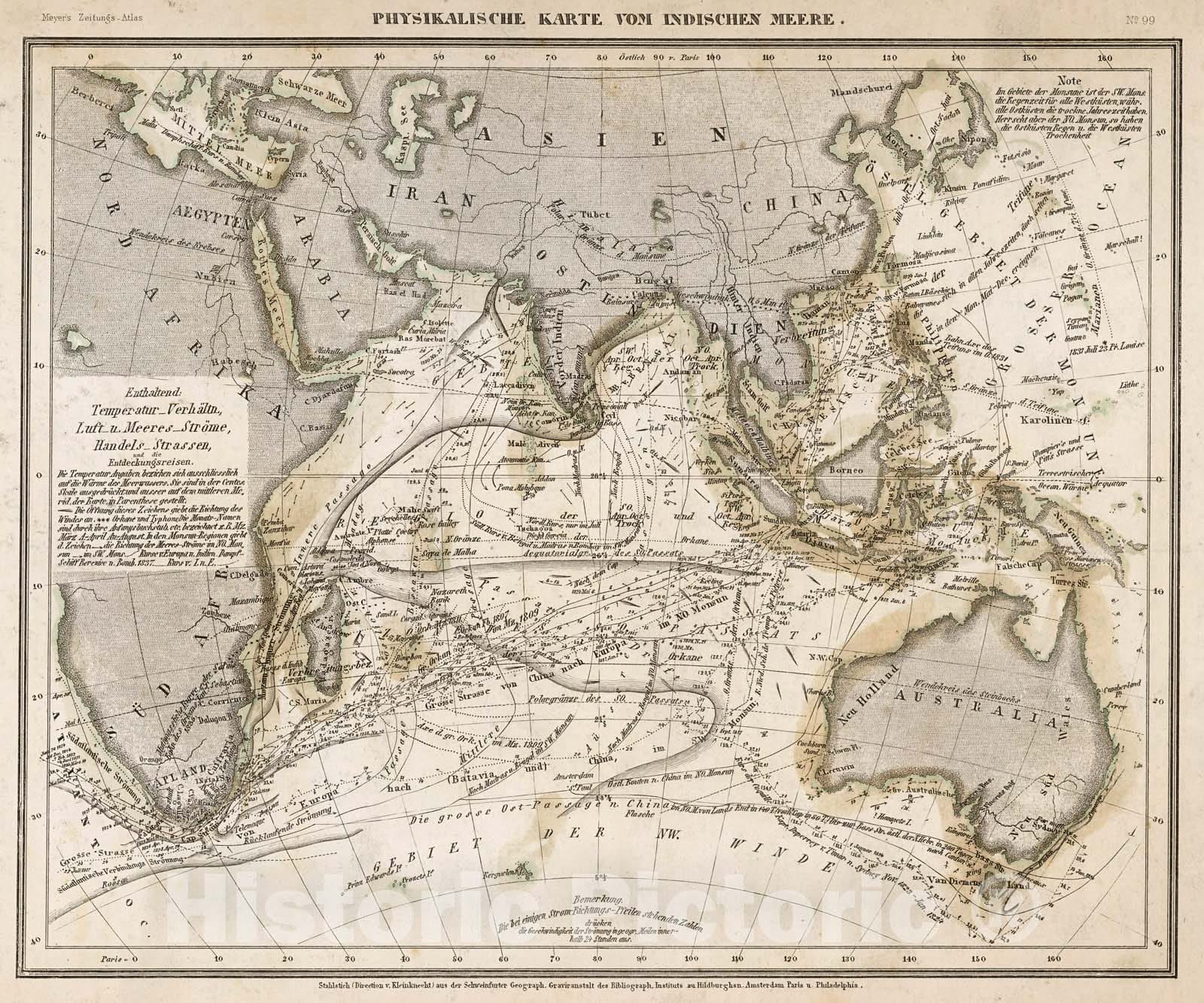 Historic Map : Physikalische Karte vom Indischen Meere, 1852, Vintage Wall Decor