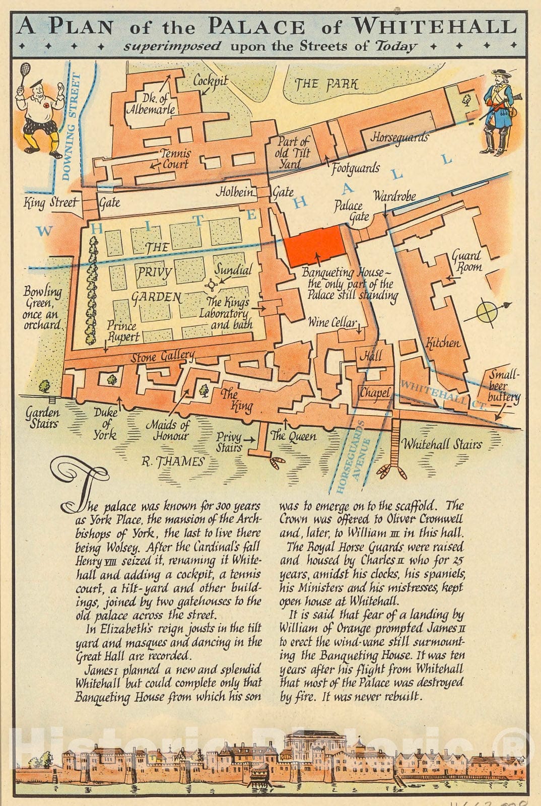 Historic Map : A Plan of the Palace of Whitehall, 1948, Vintage Wall Decor