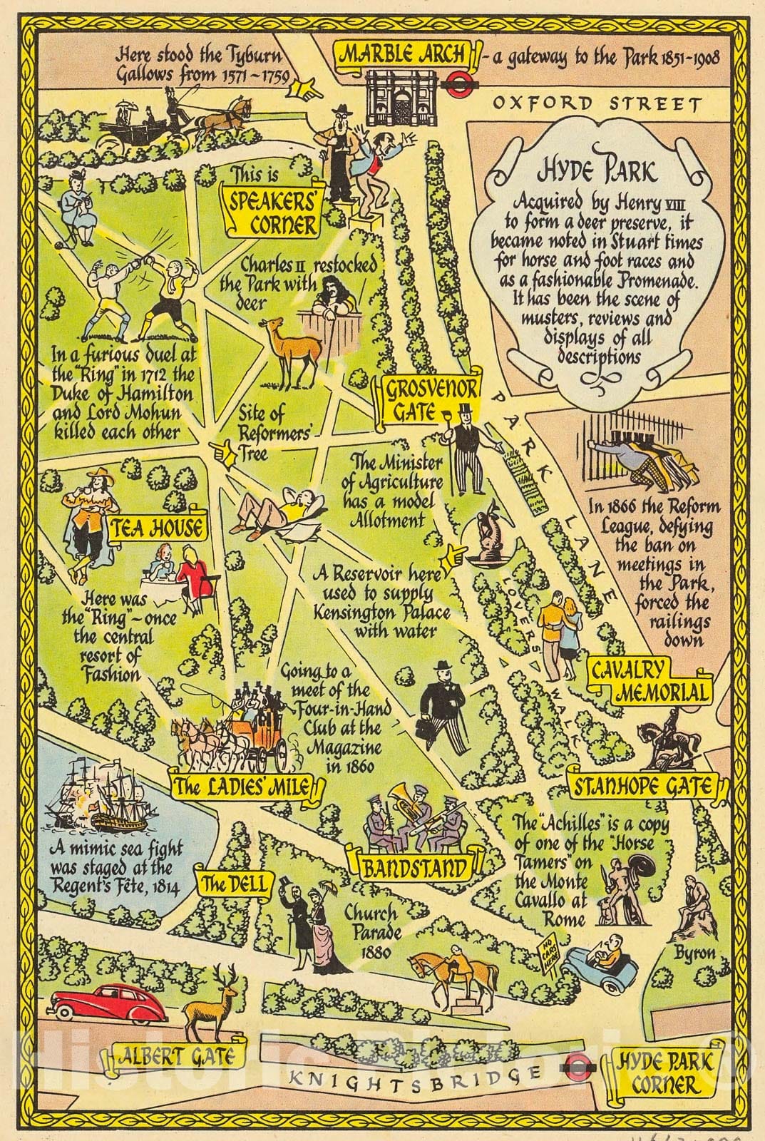 Historic Map : Continuation: A Map of Kensington Gardens and Hyde Park, 1948, Vintage Wall Decor