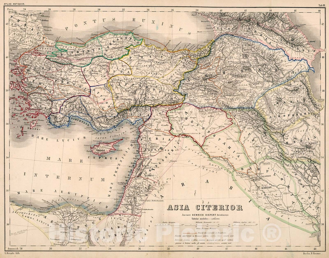 Historic Map : Tab. III. Asia citerior, 1861, Vintage Wall Decor