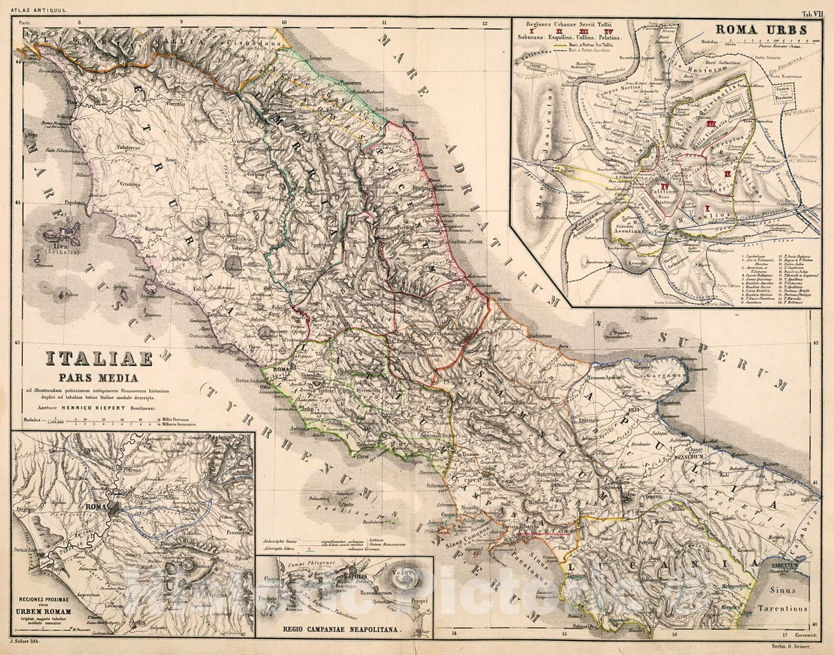 Historic Map : Tab. VII. Italiae pars media, 1861, Vintage Wall Decor