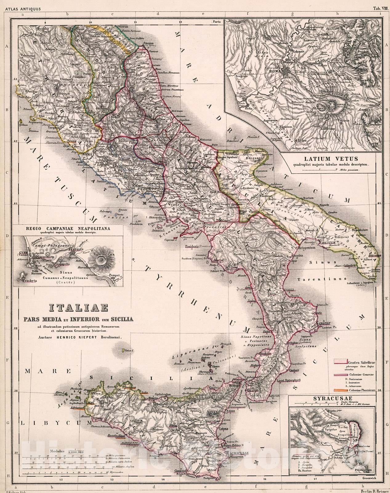 Historic Map : Tab. VIII. Italiae pars media et inferior cum Sicilia, 1877, Vintage Wall Decor