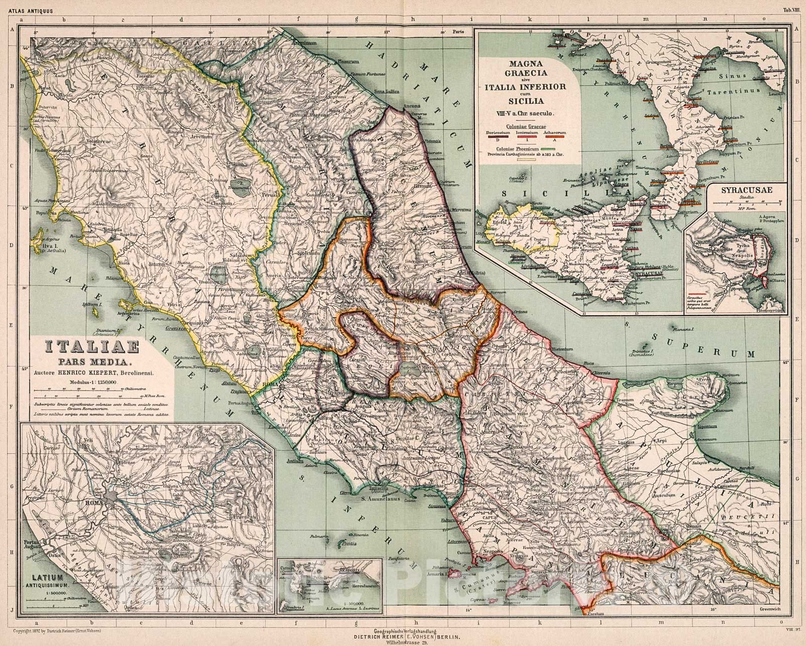 Historic Map : Tab. VIII Italiae pars media, 1892, Vintage Wall Decor