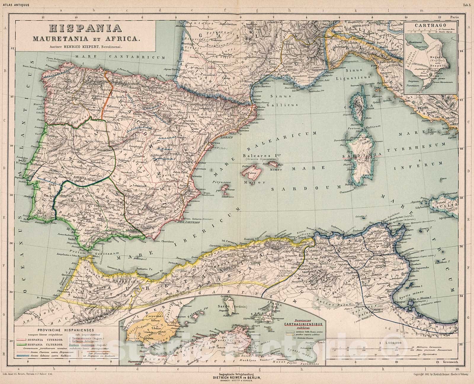 Historic Map : Tab. X. Hispania, Mauretania et Africa, 1892, Vintage Wall Decor