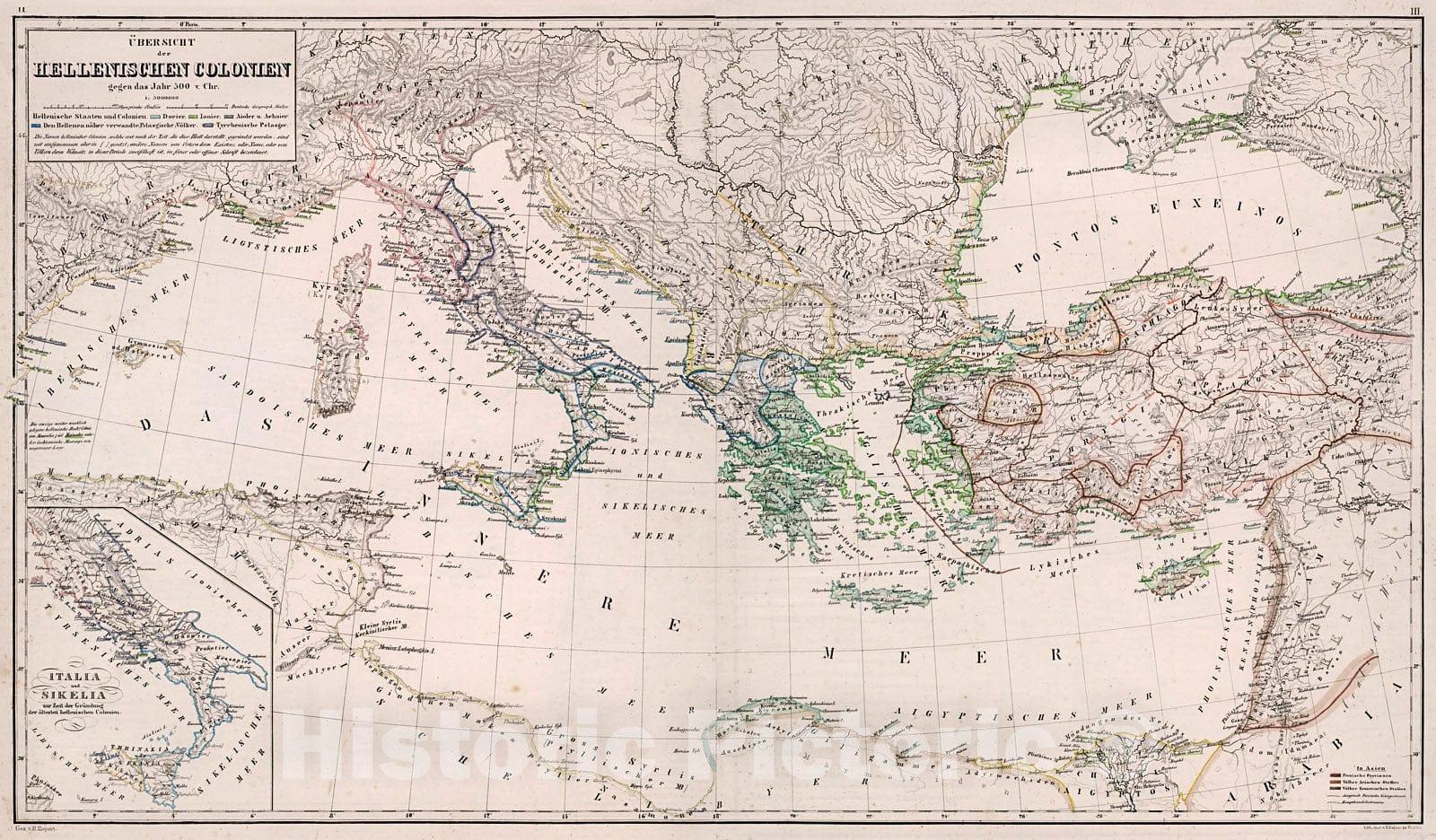 Historic Map : Ubersicht der Hellenischen colonien: II-III, 1846, Vintage Wall Decor