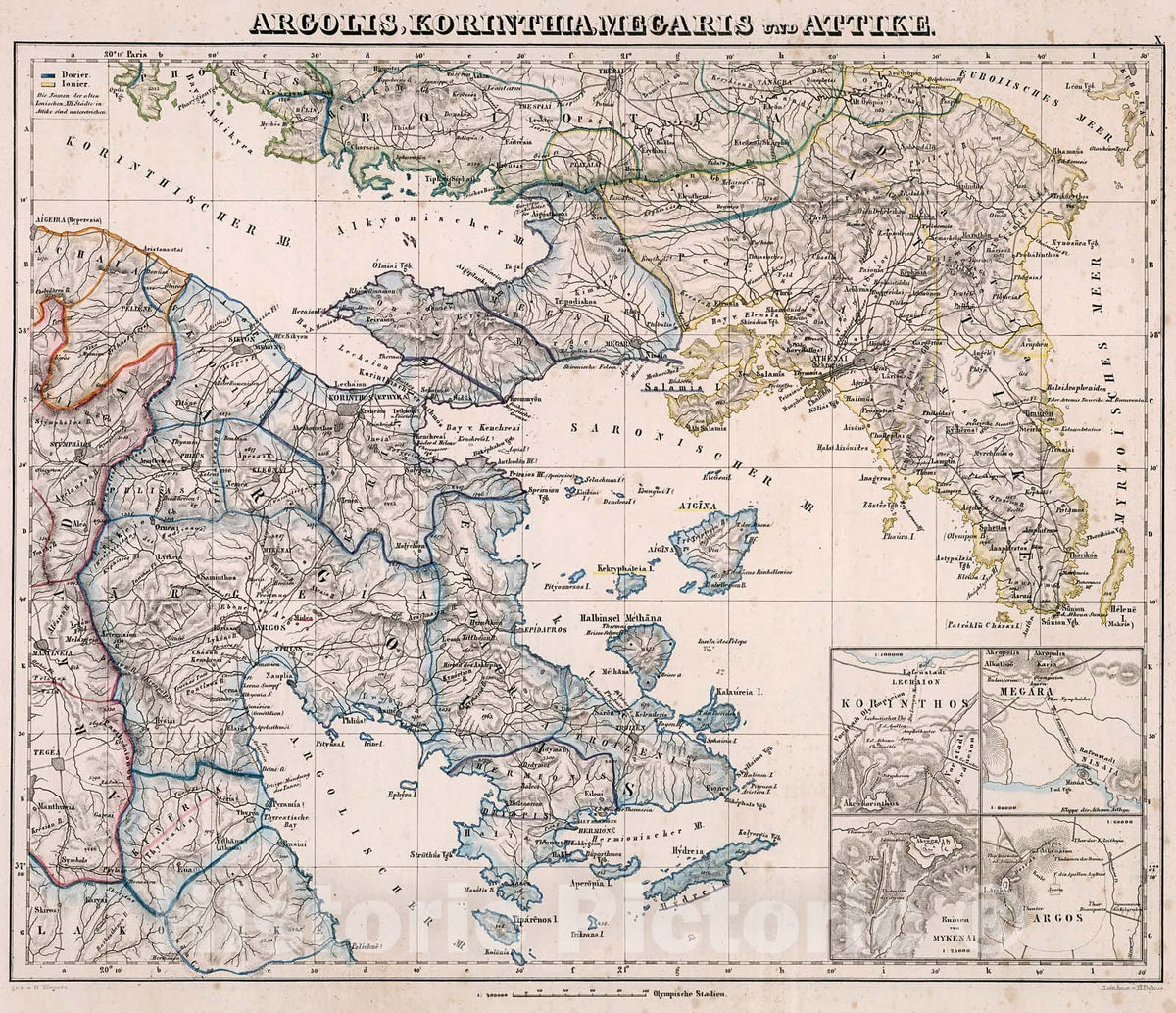 Historic Map : Argolis, Korinthia, Megaris und Attike, 1846, Vintage Wall Decor
