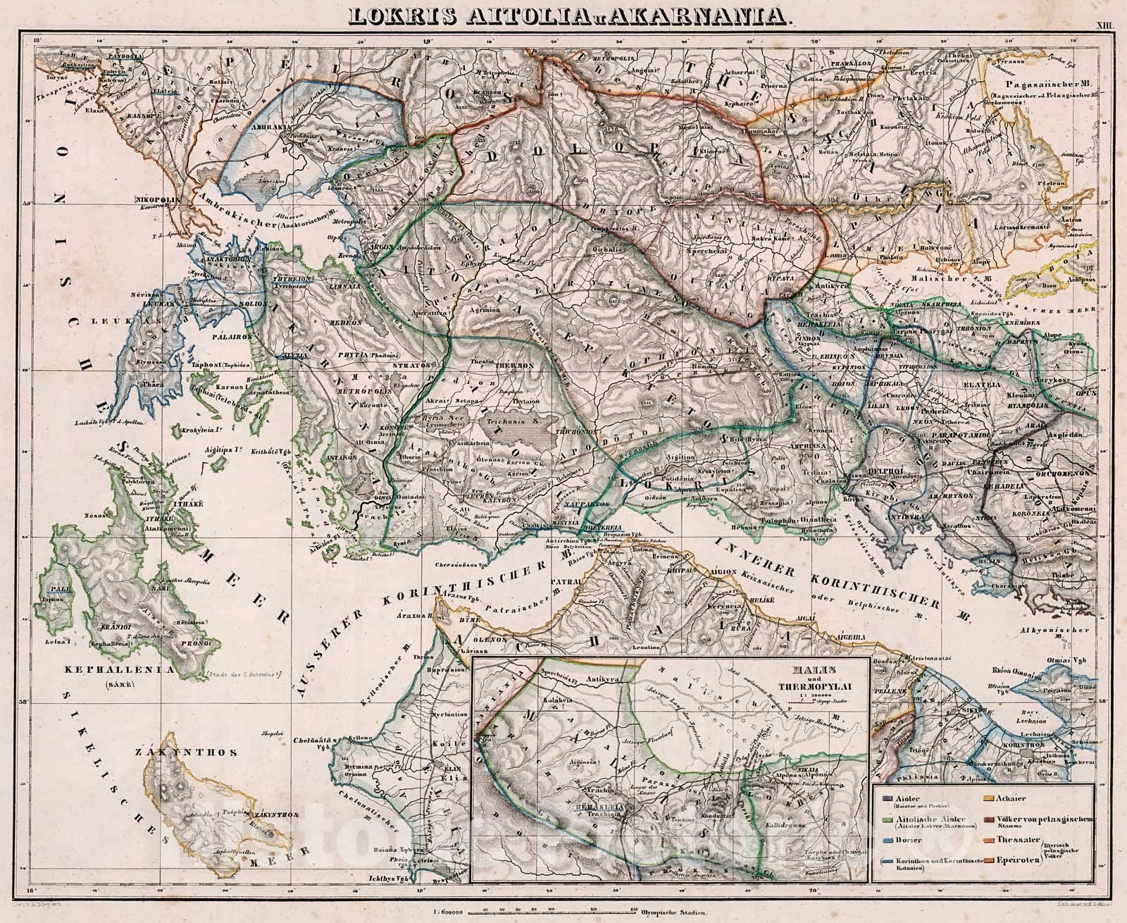 Historic Map : Lokris, Aitolia u. Akarnania, 1846, Vintage Wall Decor