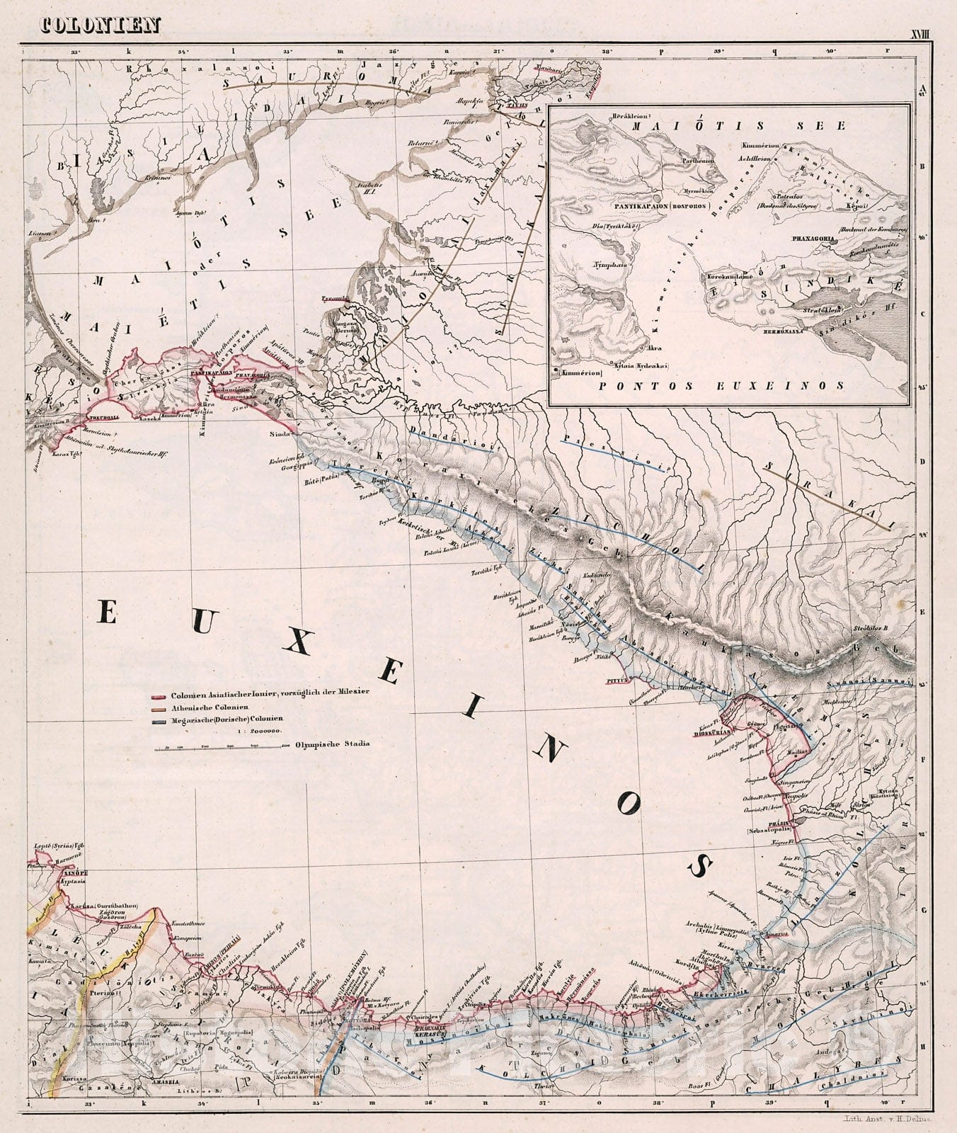 Historic Map : Pontische Colonien. XVIII, 1846, Vintage Wall Decor