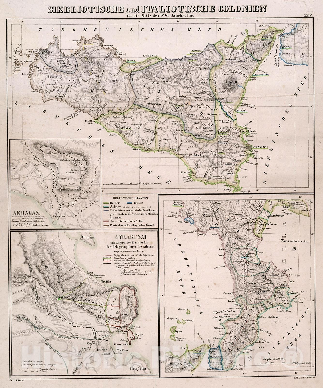 Historic Map : Sikeliotische und Italiotische Colonien um die Mitte des IVten Jahr. v. Chr., 1846, Vintage Wall Decor