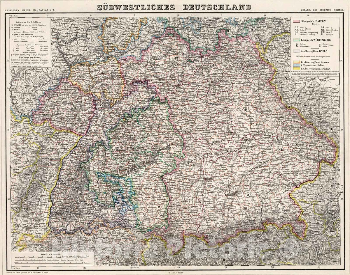 Historic Map : Sudwestliches Deutschland, 1871, Vintage Wall Decor
