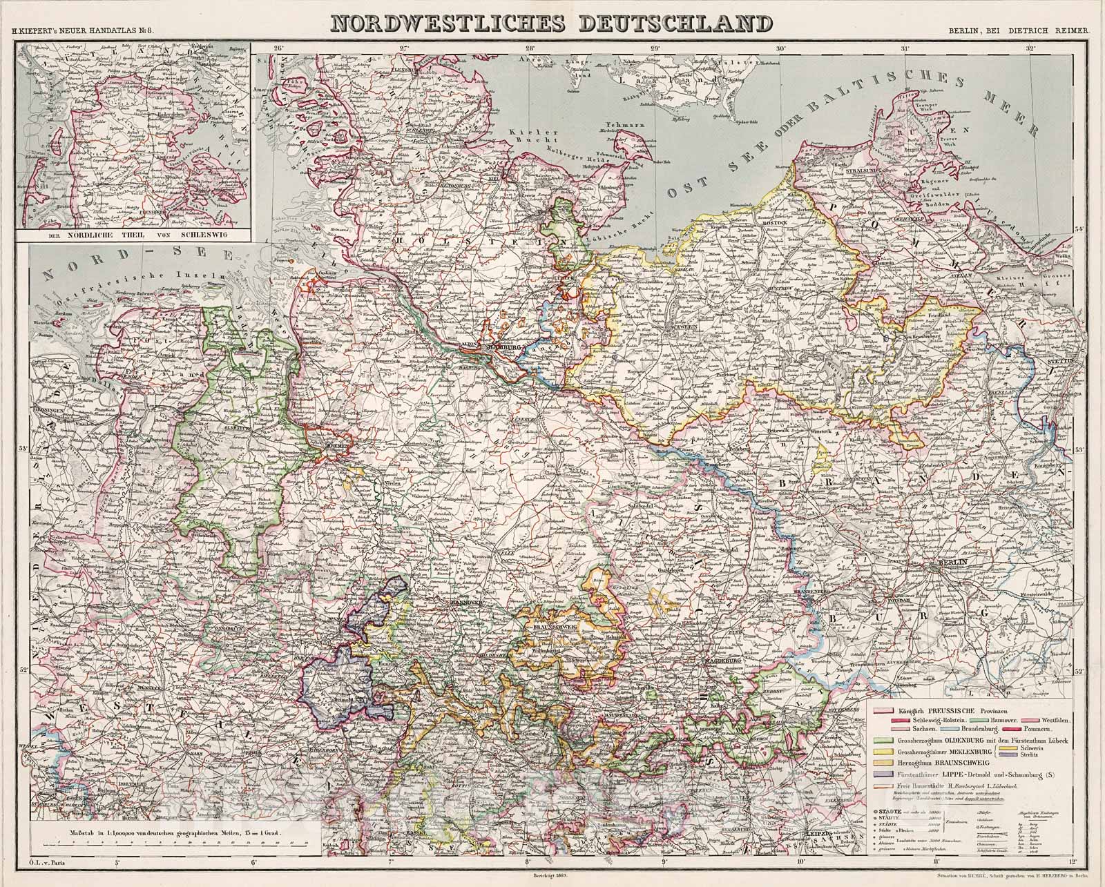 Historic Map : Nordwestliches Deutschland, 1871, Vintage Wall Decor