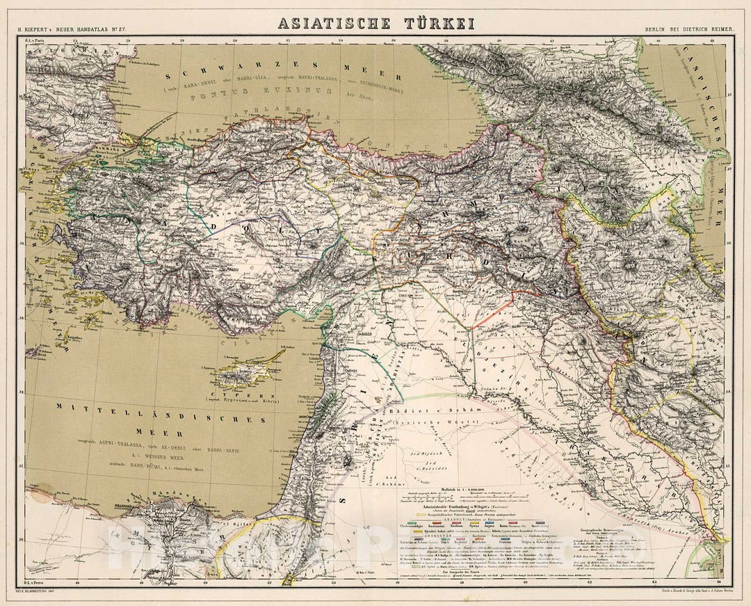 Historic Map : Asiatische Turkei, 1871, Vintage Wall Decor