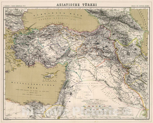 Historic Map : Asiatische Turkei, 1871, Vintage Wall Decor