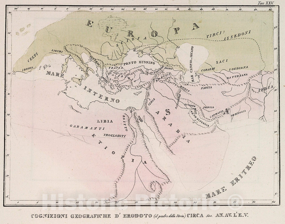 Historic Map : Cognizioni geografiche d'Erodoto circa 500 an. av. l'e. V., 1842, Vintage Wall Decor