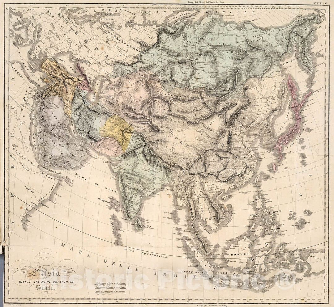 Historic Map : Asia : Divisa nei suoi principali stati, 1842, Vintage Wall Decor