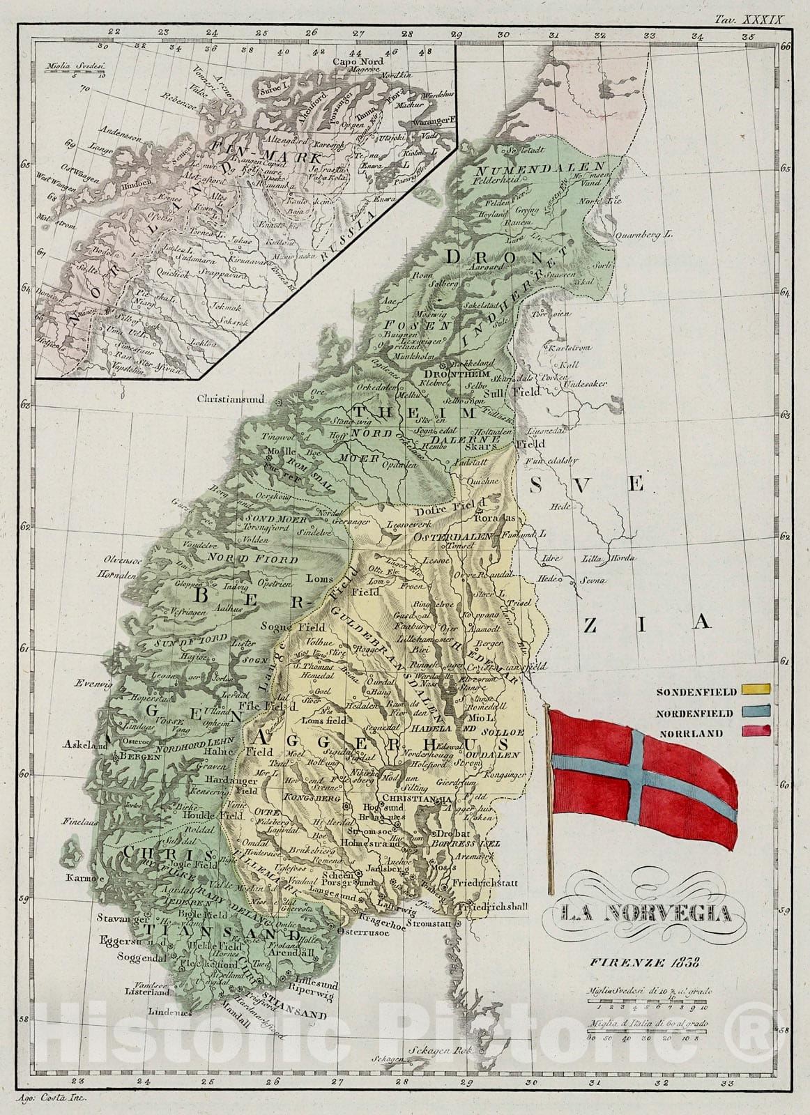 Historic Map : La Norvegia, Firenze 1838, 1842, Vintage Wall Decor
