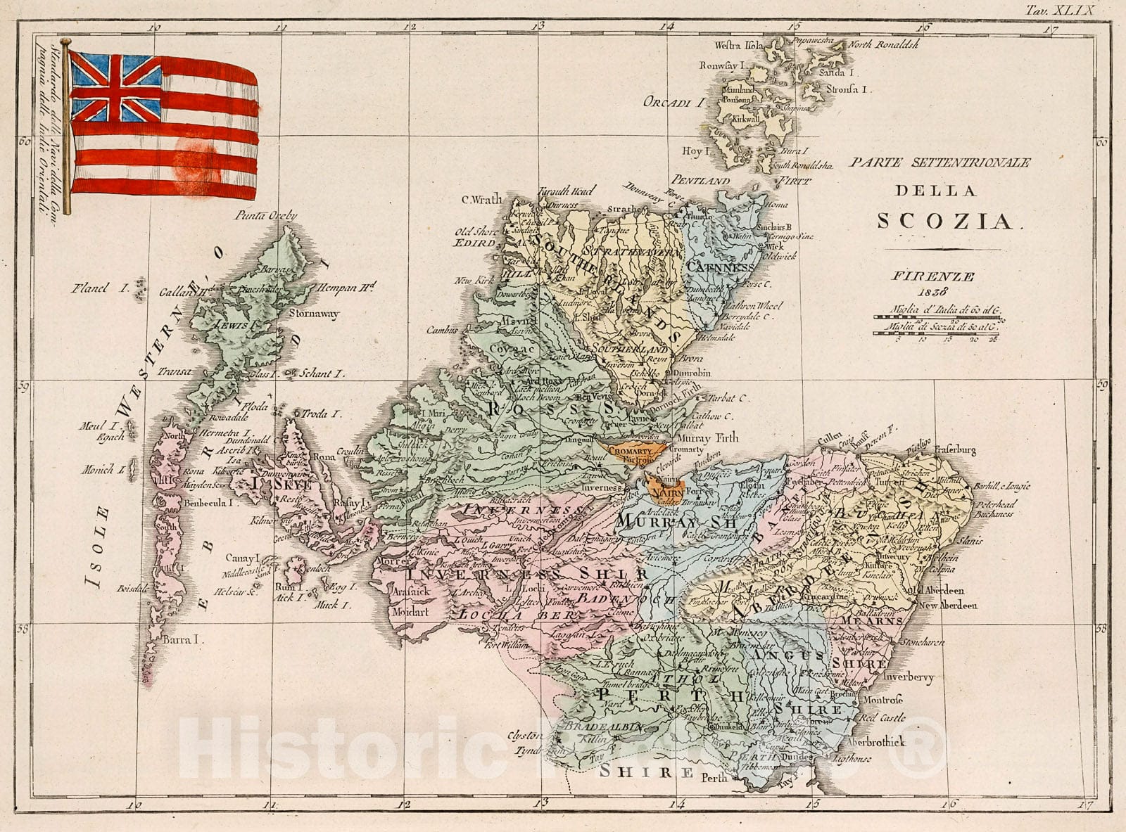 Historic Map : Parte Settentrionale della Scozia, 1842, Vintage Wall Decor