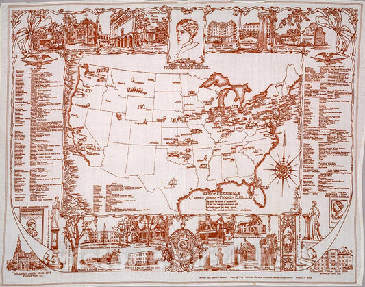 Historic Map : Map of memorials of a famous woman Frances E. Willard, 1938, Vintage Wall Decor
