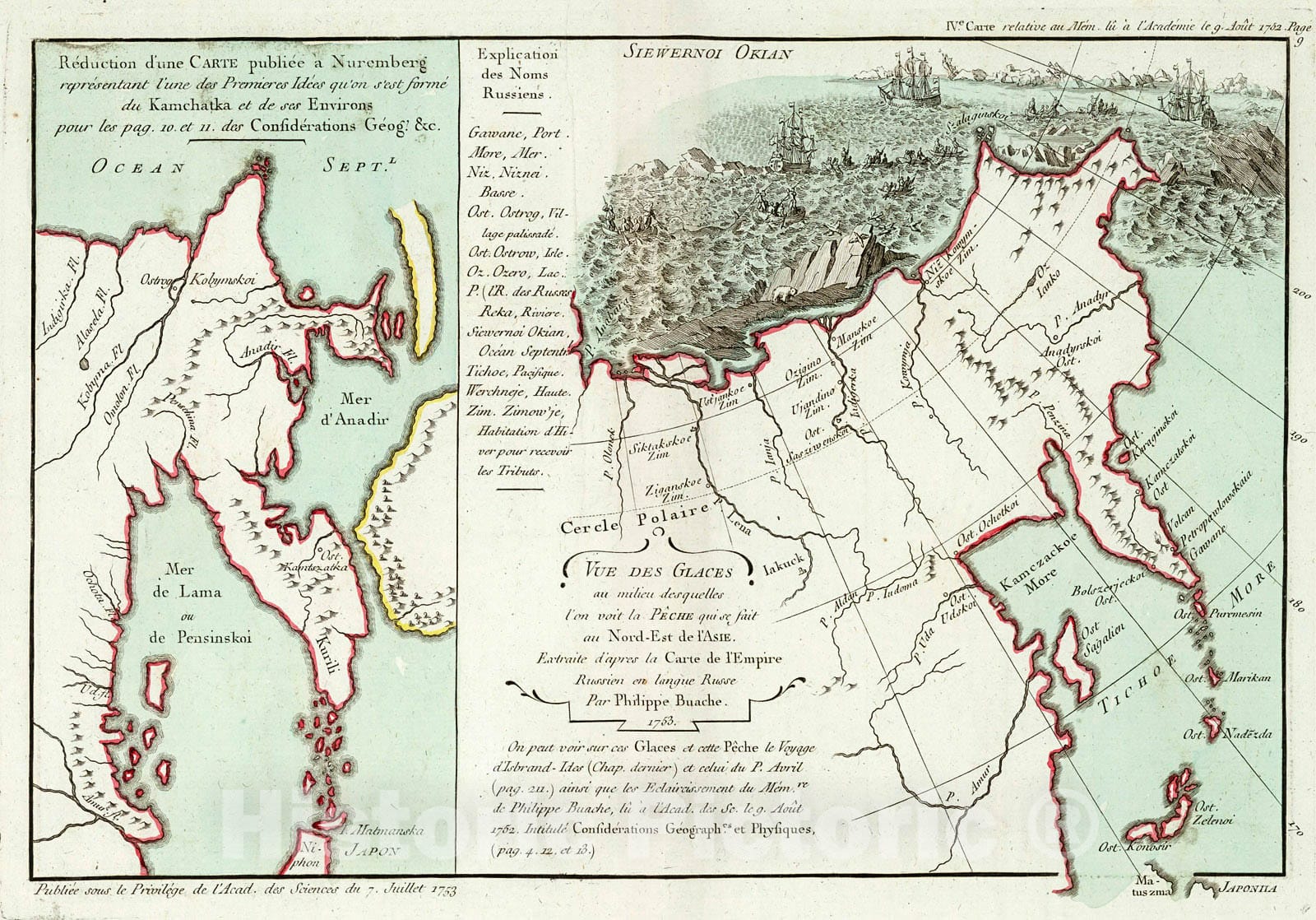 Historic Map : Vue des glaces au milieu desquelles l'on voit la peche qui se fait au nord-est de l'Asie, 1752, Vintage Wall Decor