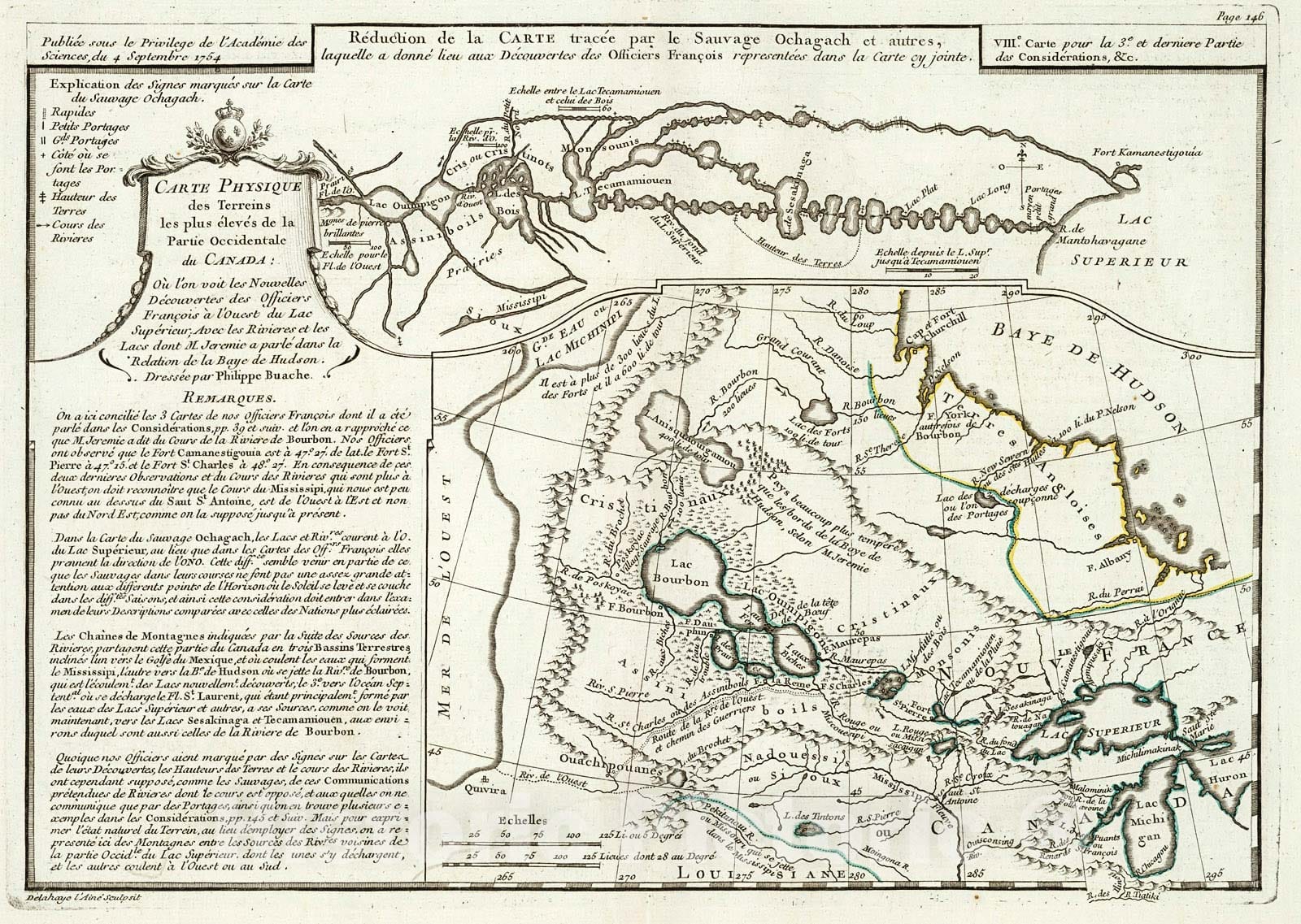 Historic Map : Carte physique des terreins les plus eleves de la partie occidentale du Canada, 1752, Vintage Wall Decor