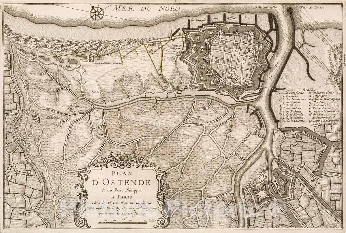 Historic Map : Plan d'Ostende & du Fort Philippe, 1742, Vintage Wall Decor