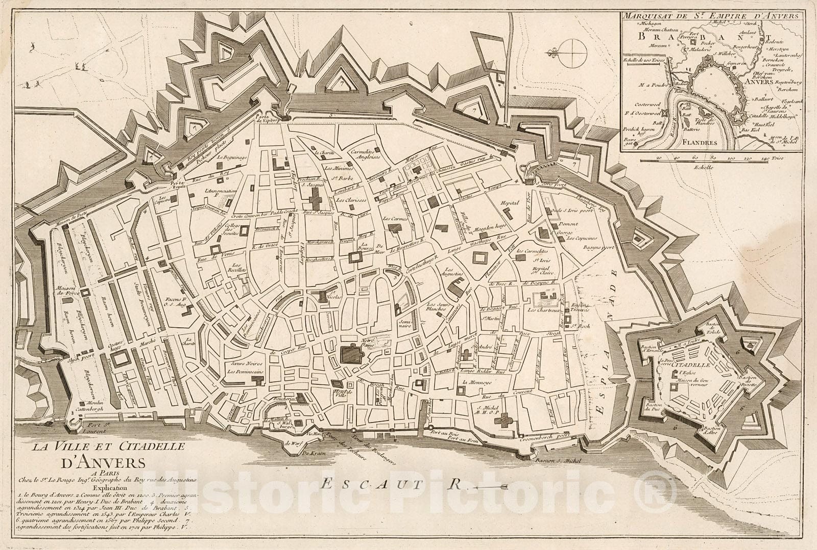 Historic Map : La ville et citadelle d'Anvers., 1742, Vintage Wall Decor