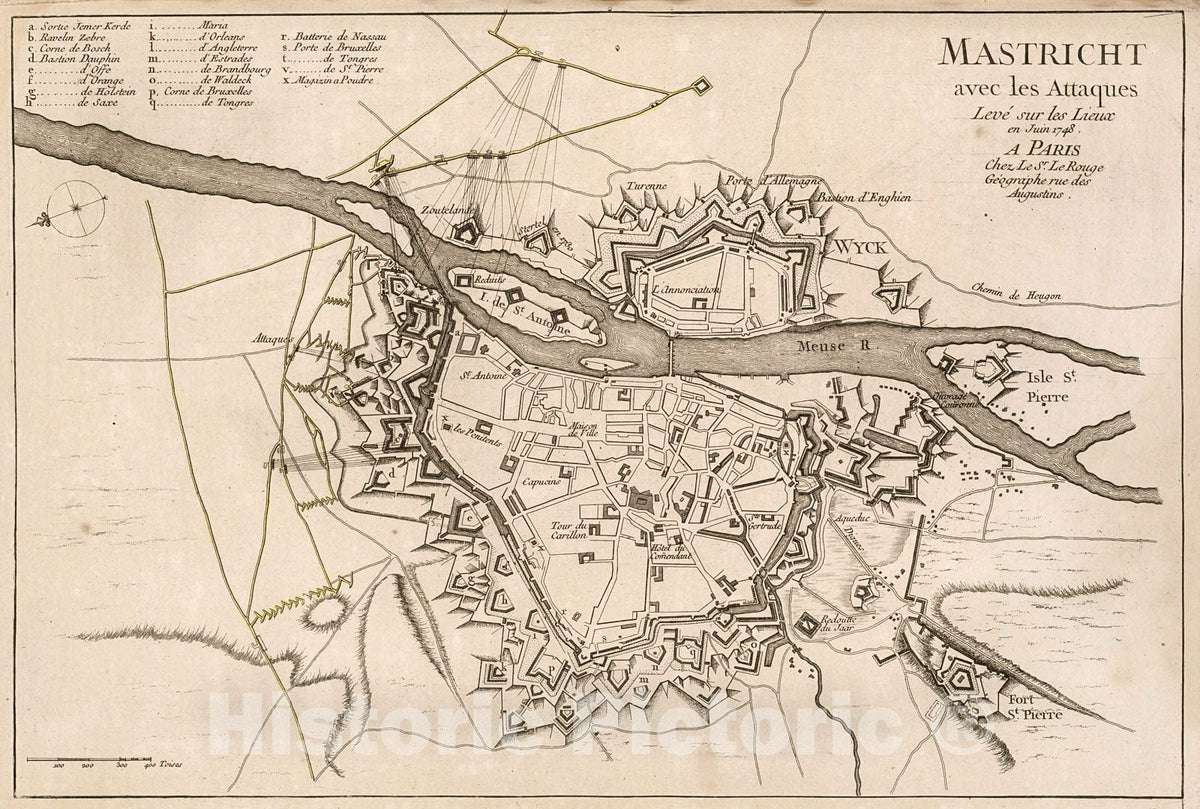 Historic Map : Mastricht avec les Attaques. Leve en Juin 1748, 1742, Vintage Wall Decor