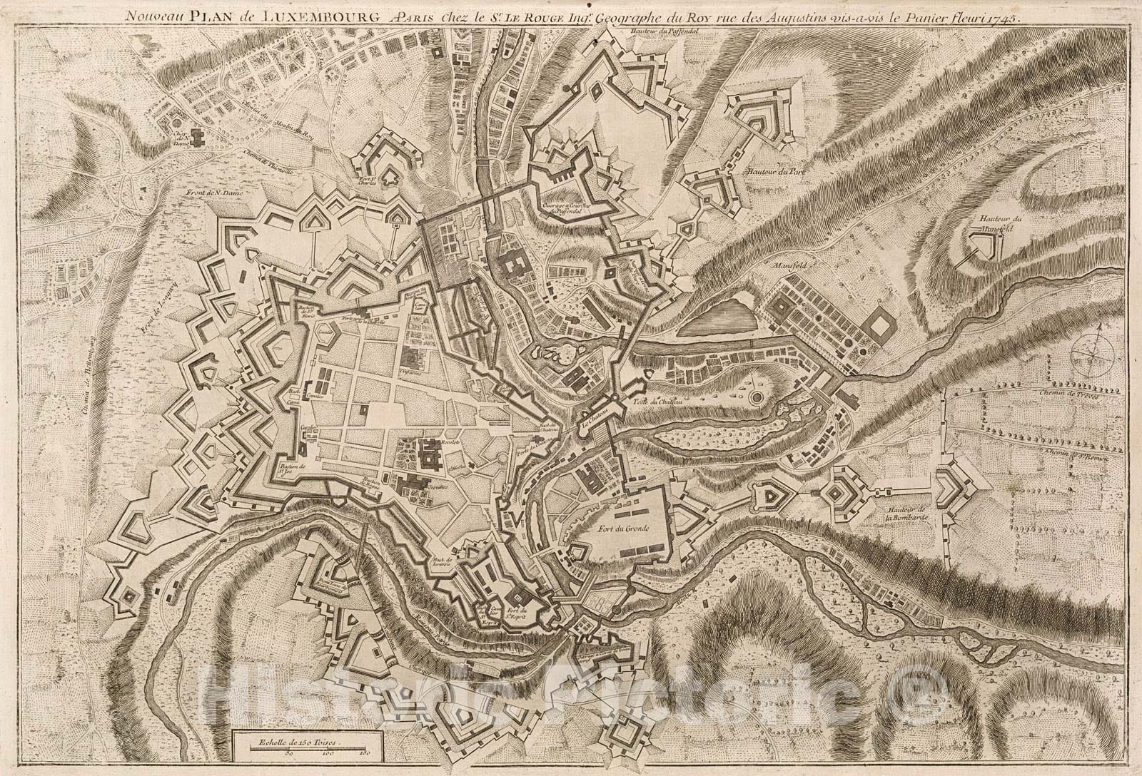 Historic Map : Nouveau plan de Luxembourg, 1742, Vintage Wall Decor