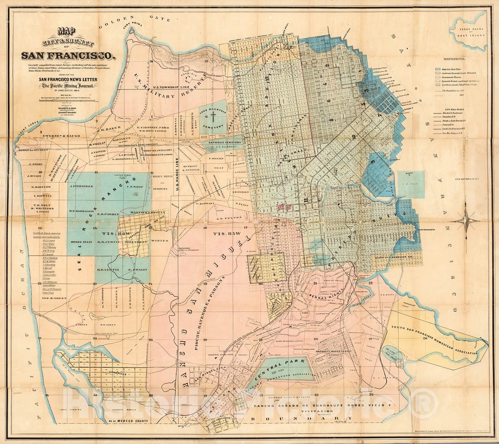 Historic Map : Map of the City and County of San Francisco, 1864, Vintage Wall Decor