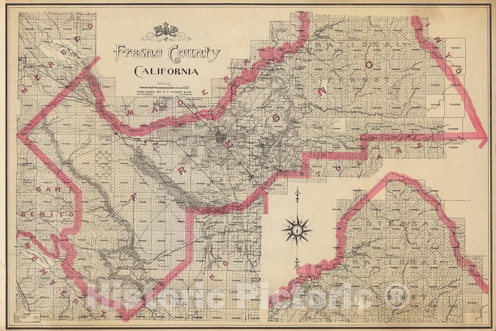 Historic Map : Map of Fresno County, California, 1914, Vintage Wall Decor