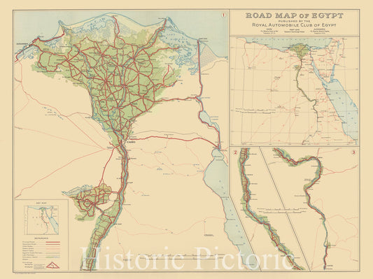 Historic Map : Road map of Egypt, 1936, Vintage Wall Decor