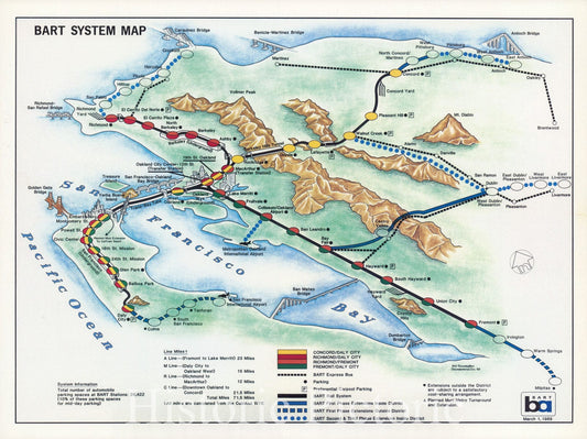 Historic Map : BART system map, 1989, Vintage Wall Decor