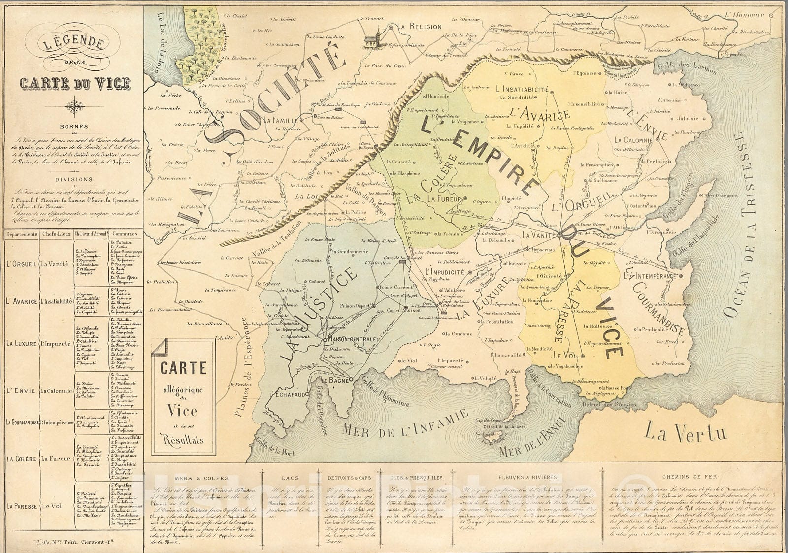 Historic Map : Carte allegorique du vice et de ses resultats, 1880, Vintage Wall Decor