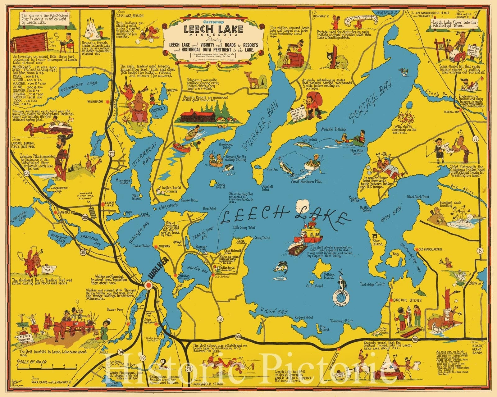 Historic Map : Cartomap Leech Lake, Minnesota, 1940, Vintage Wall Decor