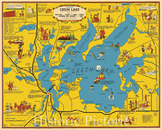 Historic Map : Cartomap Leech Lake, Minnesota, 1940, Vintage Wall Decor