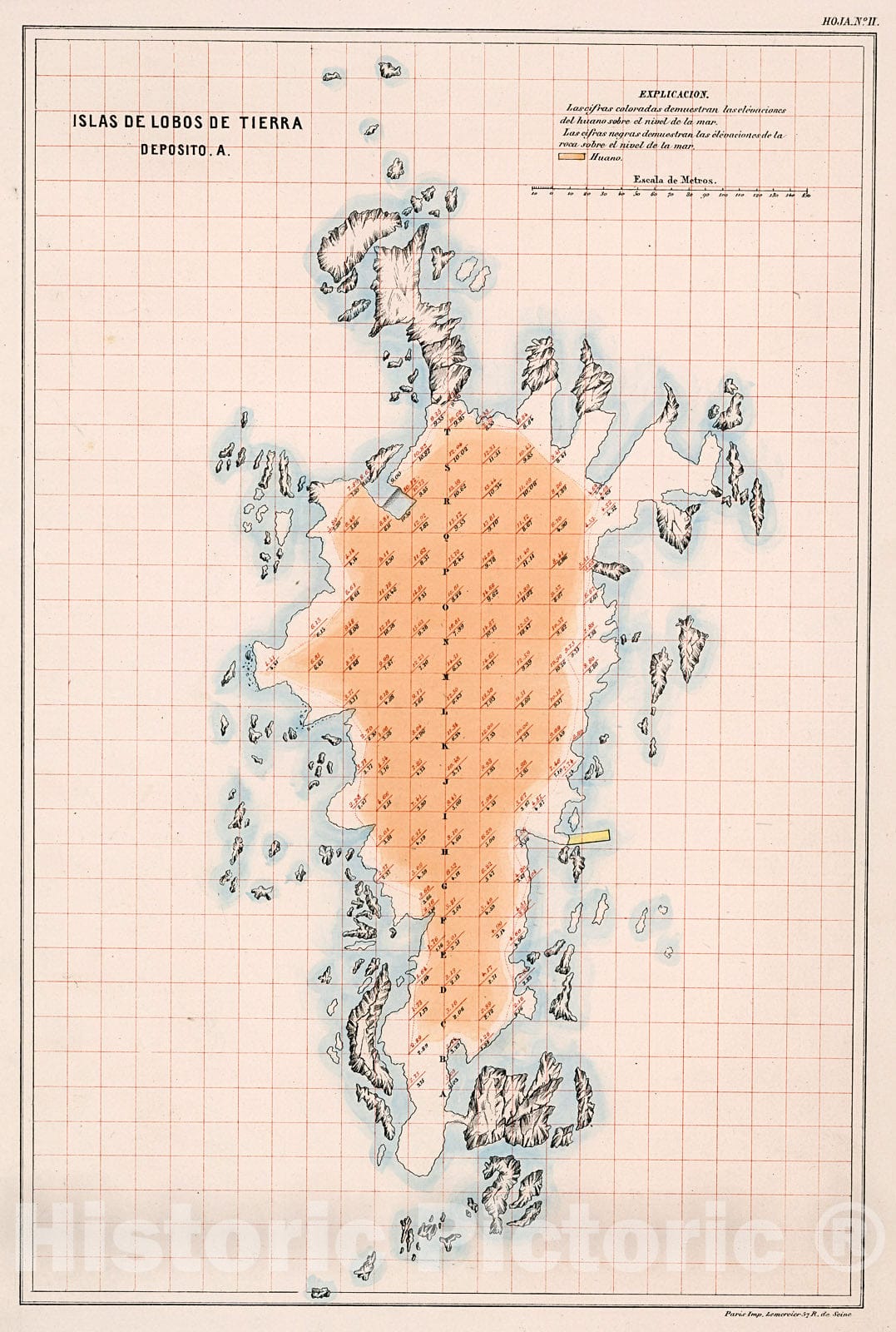 Historic Map : Hoja No.II. Islas de Lobos Tierra. Deposito, A., 1865, Vintage Wall Decor
