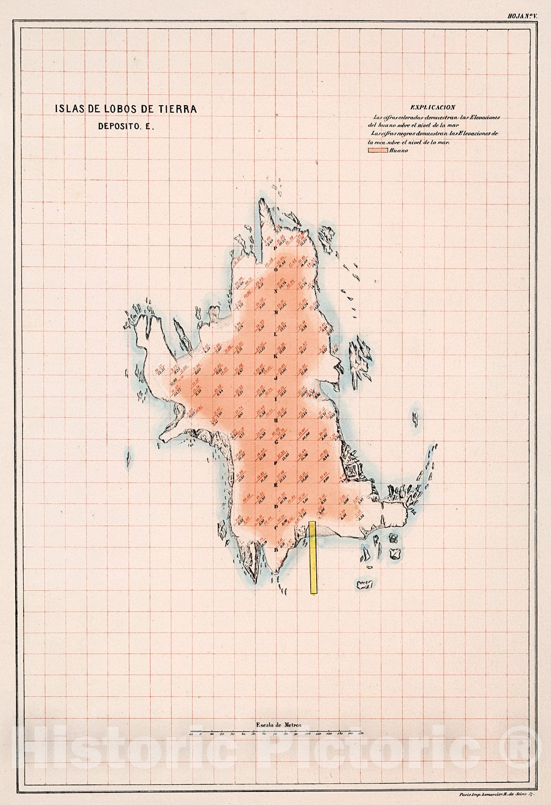 Historic Map : Hoja No.V. Islas de Lobos Tierra. Deposito. E, 1865, Vintage Wall Decor